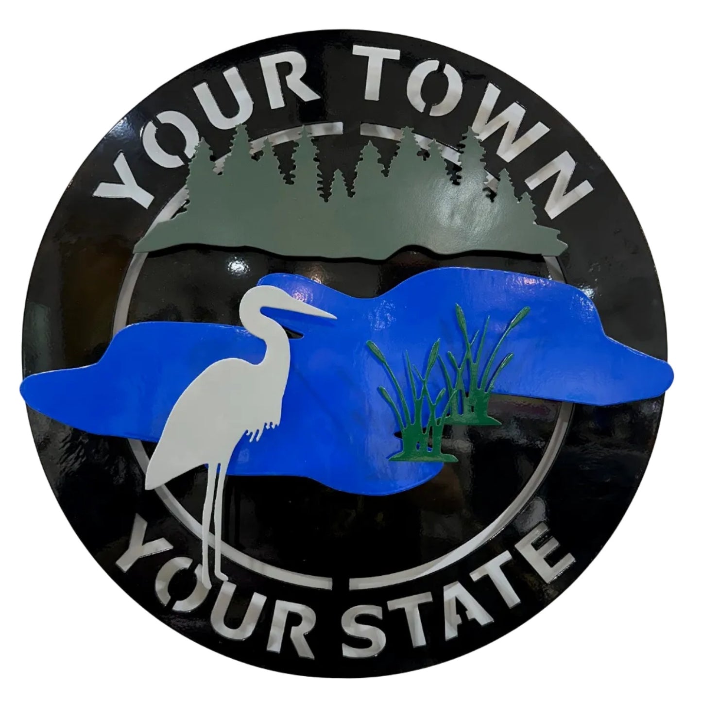 Proud Town State Plaque - Heron and Pond Theme