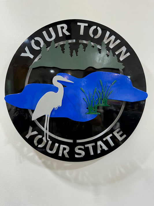 Proud Town State Plaque - Heron and Pond Theme