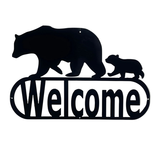 Black Bear with Cub Metal Welcome Sign